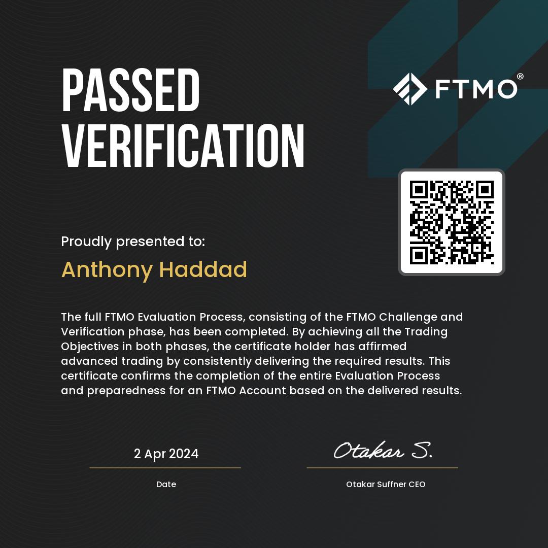 FTMO Passed Verification — Anthony Haddad